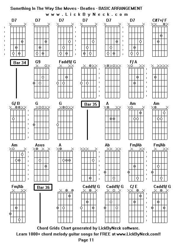 Chord Grids Chart of chord melody fingerstyle guitar song-Something In The Way She Moves - Beatles - BASIC ARRANGEMENT,generated by LickByNeck software.